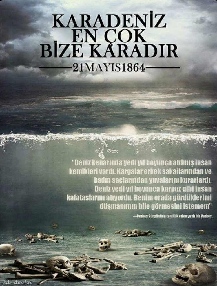 "İyileşmeyen bazı yaralar vardır; sadece sessizleşirler."

1864’te, vatanından koparılan yüz binlerce Çerkes Karadeniz’e sürüldü.
Sadece toprak değil; dil, kültür, hafıza, aileler her şey parçalandı.
Bu bir göç değil, bir yok etme planıydı.

#21Mayıs1864  #21mayiscerkessurgunu