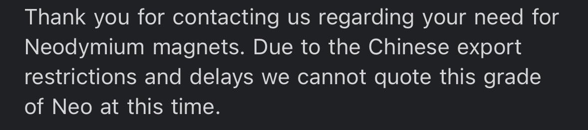 aaronlucas21's tweet image. two of the largest “made in USA” neodymium manufacturers have responded like this