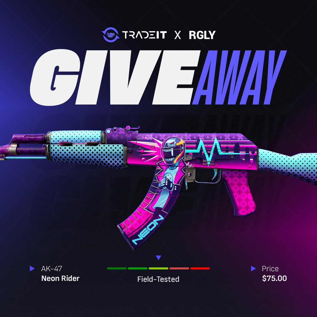🎁$75 AK-47 | Neon Rider💜

To enter:
✅Retweet &amp; Like,
✅Follow: <a href="/rgLyCS/">rgly</a>, <a href="/tradeit_gg/">Tradeit</a>,
✅Tag a friend.

🍀Good Luck!
⏰Ends in 7 days!

#CS2 #CS2Giveaway
