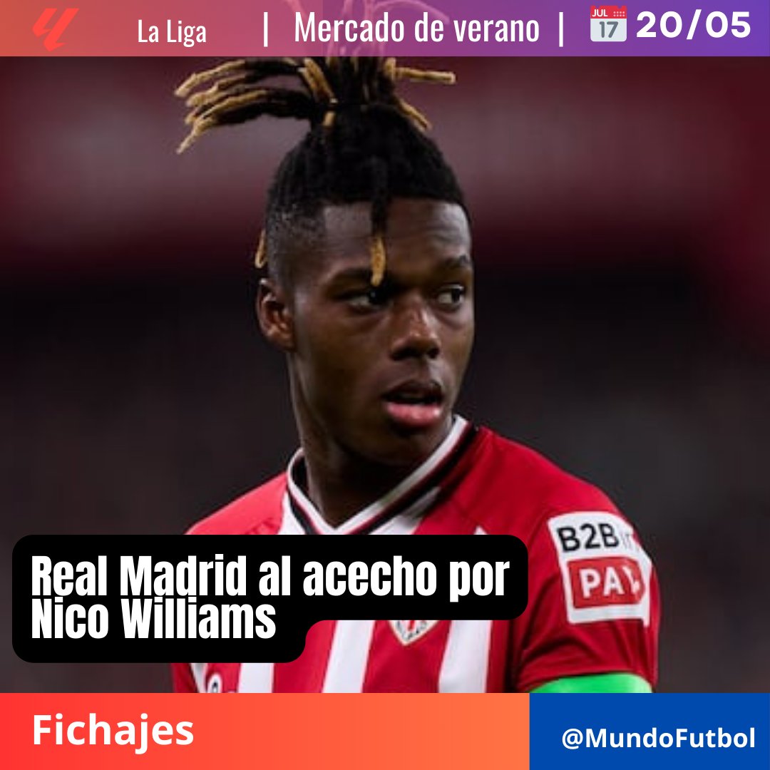 MundoFutbo25's tweet photo. El fichaje que nadie vio venir 

El Real Madrid pagaría los 58M€ de cláusula por Nico Williams ⚡️
Su fichaje abriría la puerta de salida de Rodrygo🚪

#RealMadrid #NicoWiliams #Fichajes #MundoFutbol