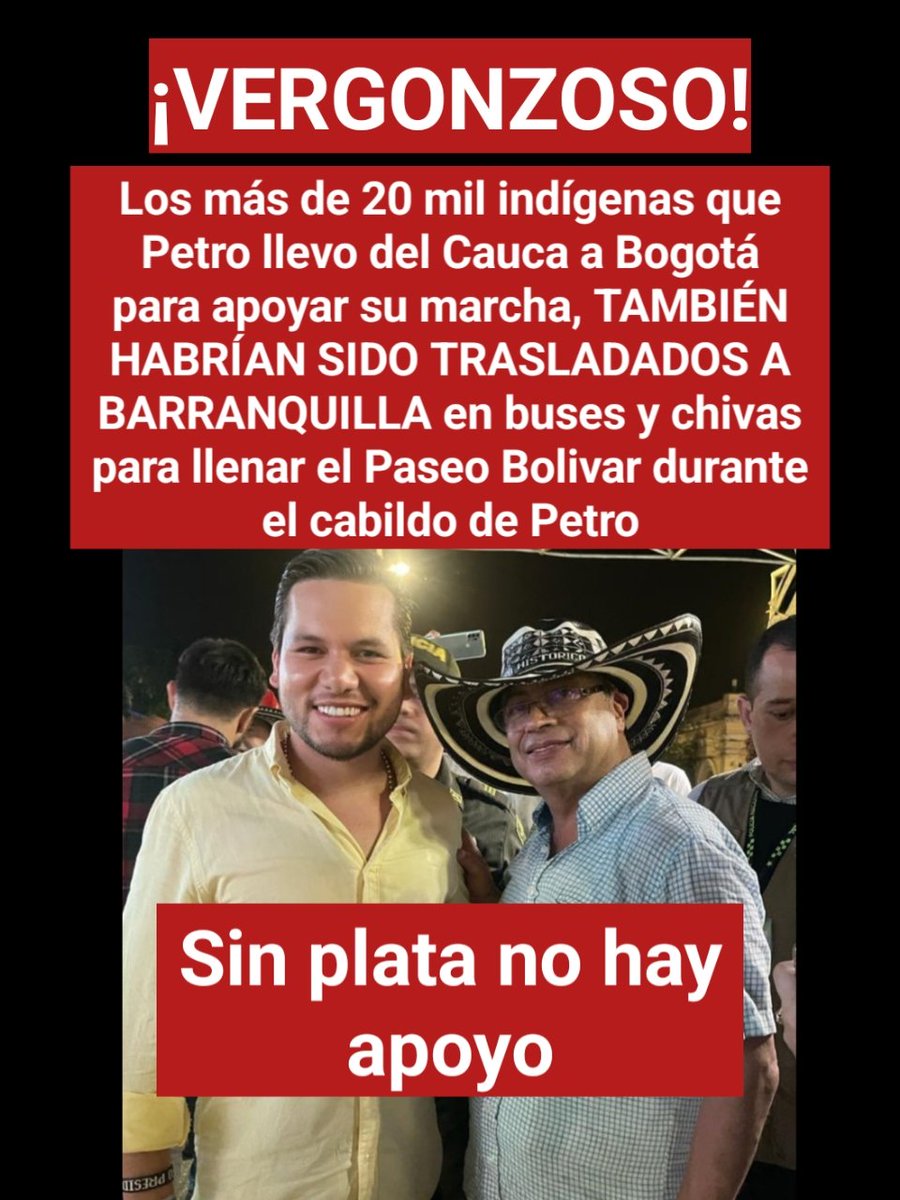 Jeshus_f7's tweet photo. @petrogustavo Avísenle a Gustavo Petro que para allá se fueron los 20 mil indios que ahora carga para todos lados a que le hagan bulto.

Que no se le note el desespero. ¿Se siente sin apoyo señor?

#OtraConsultaEs 
Álvaro Leyva 
#FueraYaya 
Paseo Bolivar 
Barranquilla https://t.co/Ca3eVac6Hy