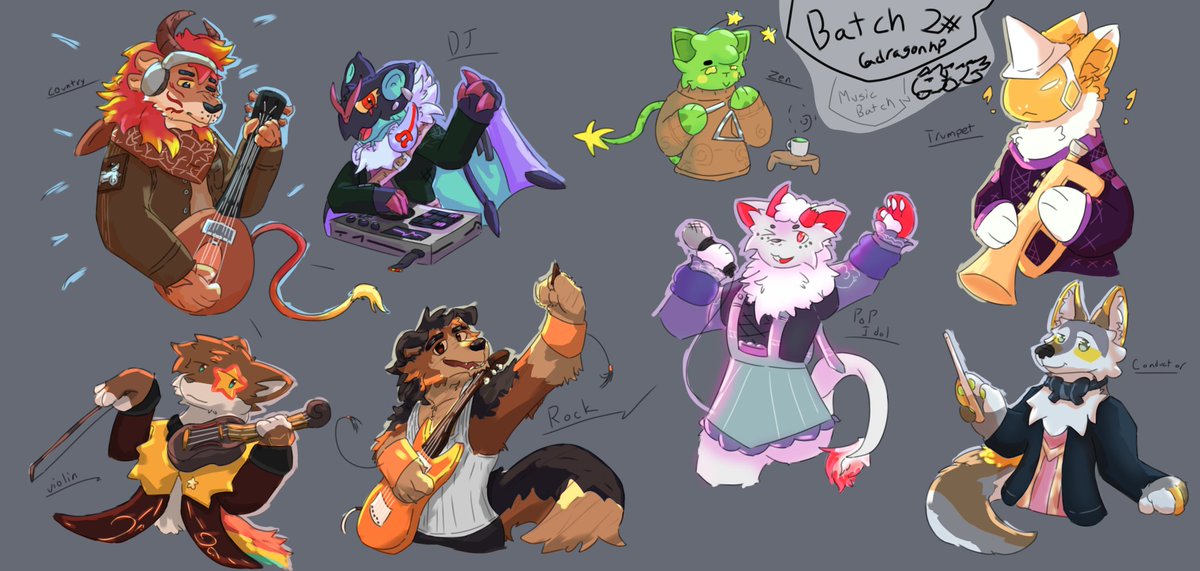 Alright for the second batch I put a theme to it on a whim and the outfitter are....
<a href="/Aqua_Stormheart/">Aquarius Stormheart</a> 
<a href="/Omega599147/">Drag</a> 
<a href="/DJRedSnapdragon/">Julia the Wubstep Noivern!!!</a> 
<a href="/Sinsgryphon/">Cyrus</a> 
@Gayassaliencat 
<a href="/Buddy_2707/">Nimbus The Cotton Candy Dragon</a> 
<a href="/coneydaproto/">Coneydaproto</a> 
<a href="/BridgerdaYote/">Bridger Yote</a>