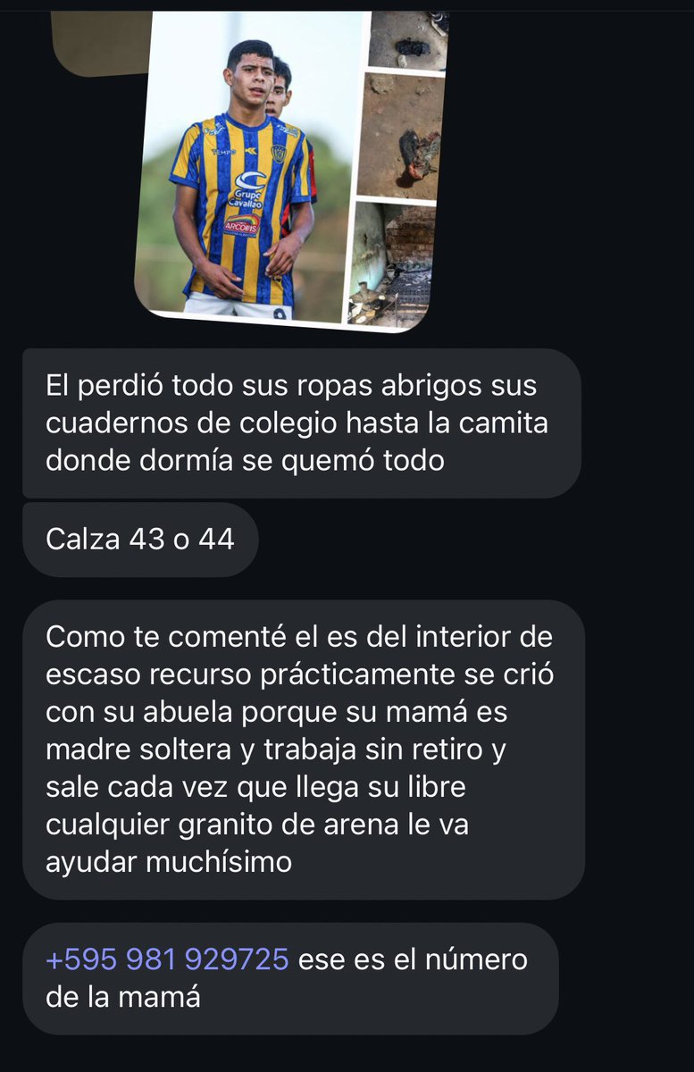♦️ El es #JesusAlonso de la #Sub16 del club #Luqueño, es oriundo de Acahay 
♦️Recibimos el pedido de ayuda y con 1000 gusto compartimos, lamentamos mucho lo que le paso a #Jesus 
♦️Cualquier granito d arena será bienvenido! 
♦️Para ayuda con la mamá a este número 📲 0981929725