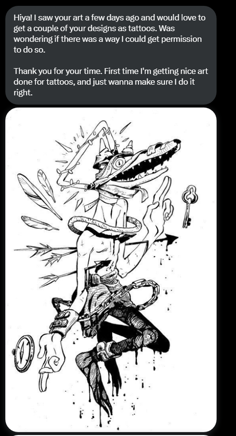 I get this asked every now and then, and the answer is YES!!!!!! get these freaky guys tattooed. If you wanna buy a "tattoo ticket" my digital sketchbook is 5$ and have access to a ton of inks, who knows maybe there'll be a design in it you like better (🔗 below) 