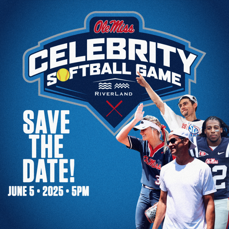 OleMissSports's tweet photo. 📆 Save the Date 

Join us at the new Ole Miss Softball Stadium on June 5 for our Celebrity Softball Game! Tap for details.

@grovecollectnil | @RiverlandRoofs