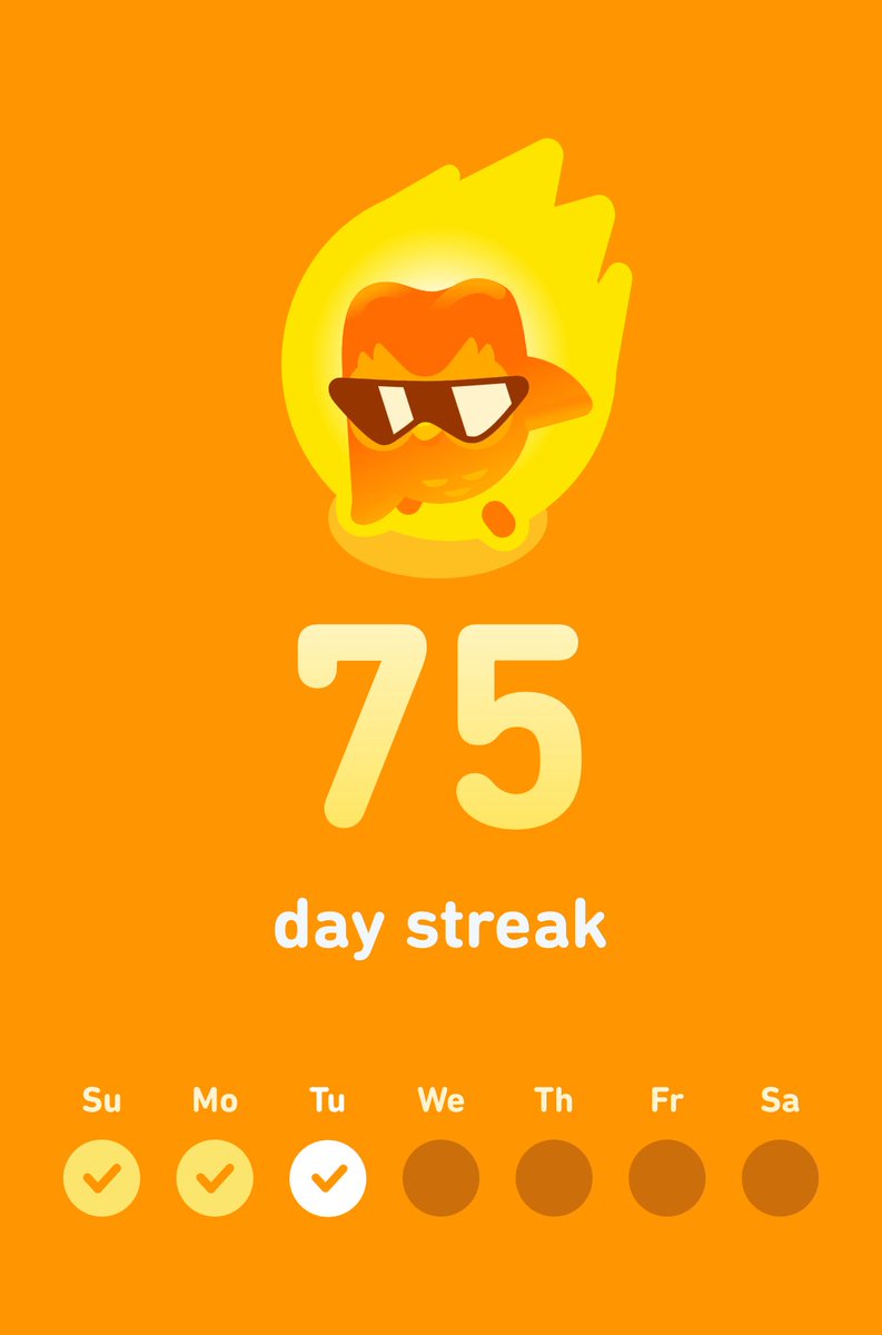 Buenas noches, amigos. 75 dias. Esto es muy divertido.. #learning #spanish #duolingo