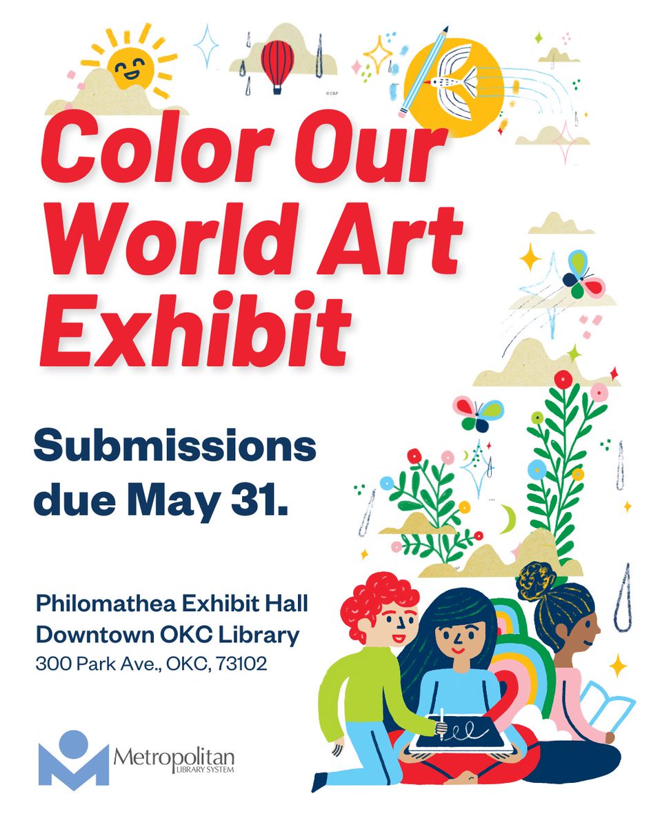 Hey local artists — we see you adding beauty and color to our community every day! Now it’s your time to shine. 🌟

The Summer Reading theme is Color Our World, and we'd love to highlight YOUR art. Submit your creations by May 31: ow.ly/QuKZ50VVTS4