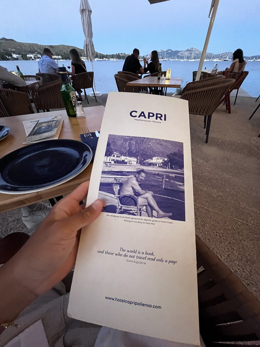 rolfeuren's tweet photo. "The world is a book, and those who do not travel only read a page." - Saint Augustine

a quote written on the menu in a restaurant where im sat with bro next to the Mediterranean sea at dawn. https://t.co/XcJmHQaZWF