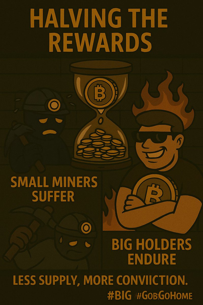 freedom2builder's tweet photo. The halving will divide the rewards. But it might multiply the price.
⛏️ Small miners will feel the pain.
💰 Big holders will feel the pressure.
💨 Paper hands will panic.
💎 Diamond hands will dig deeper.
#Bigcoin #HalvingSeason #GoBIGorGoHome #CryptoNarratives https://t.co/wulzKuINiH