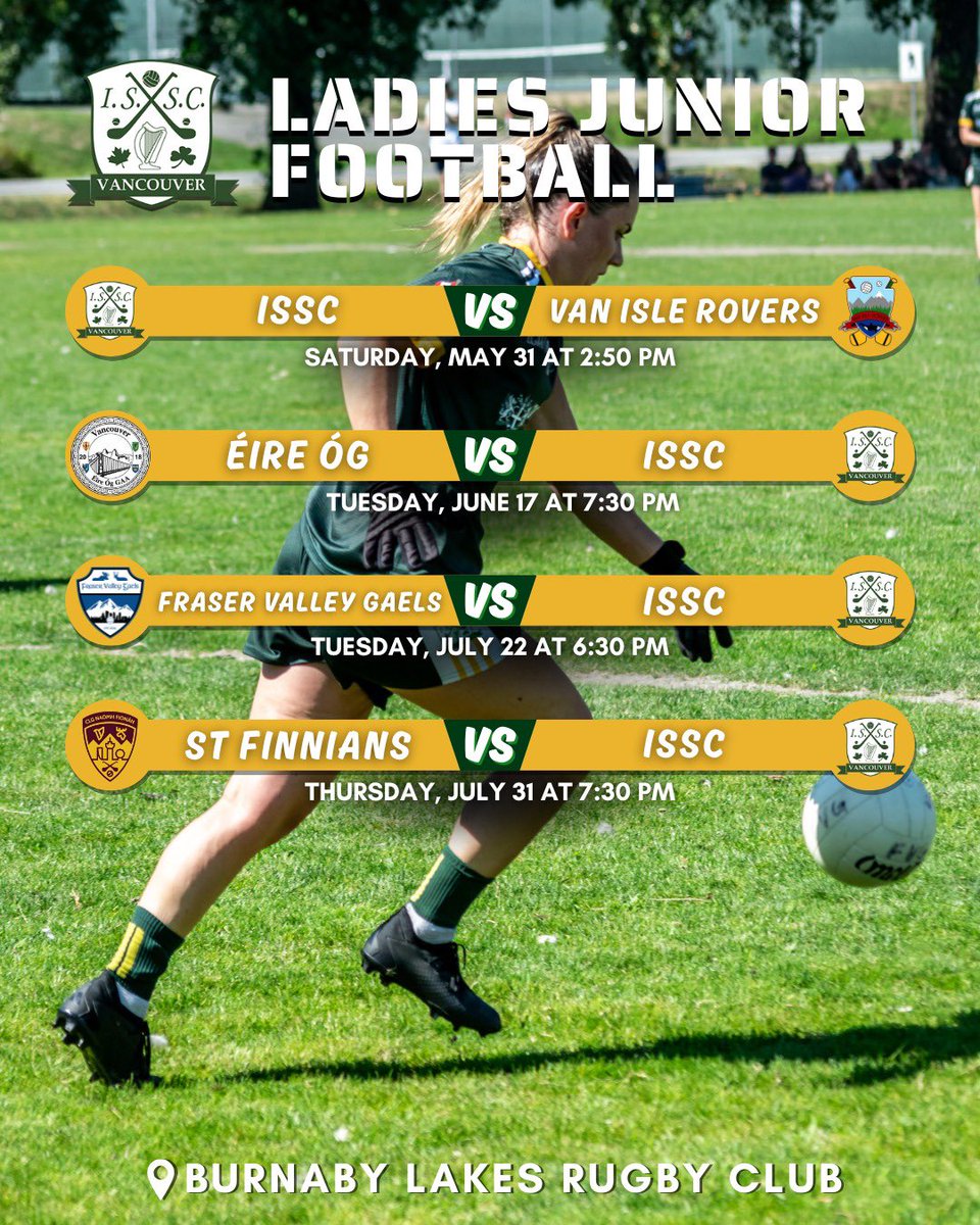 Vancouver GAA Championship 2025 🏐🏆

Best of luck to our Men’s Senior footballers who kick start our 2025 championship campaign against Eire Óg. 

Throw in at 6:30pm 

ISSC Abú 🟢🟡 

#gaa #lgfa #vancouvergaa #canadagaa #j1summer #championship #canada #issc #isscvancouver