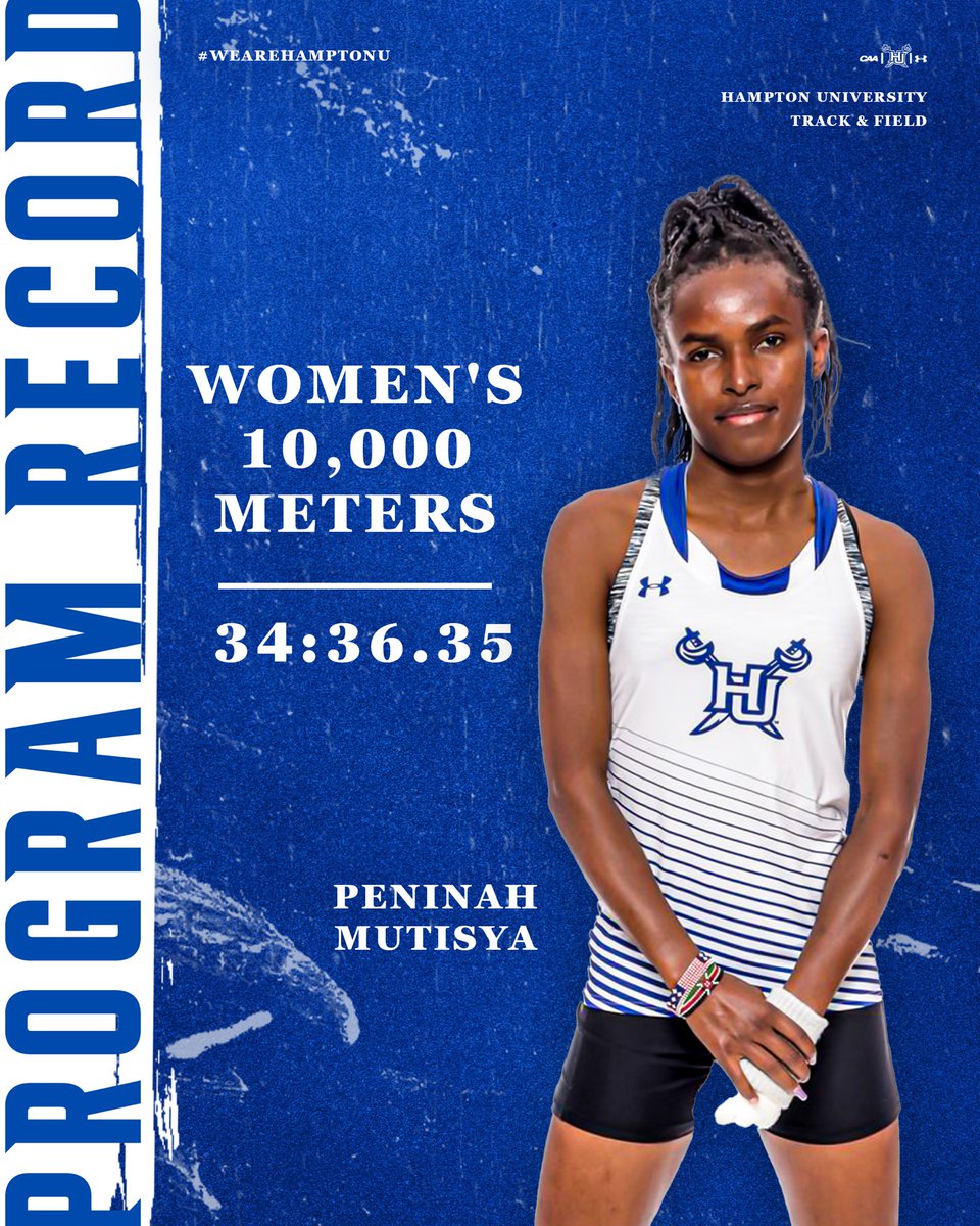 New Record Alert!🚨
Peninah Mutisya sets another Hampton school record last week at the CAA Championship in the Women’s 10,000m with a time of 34:36.35!

#WeAreHamptonU