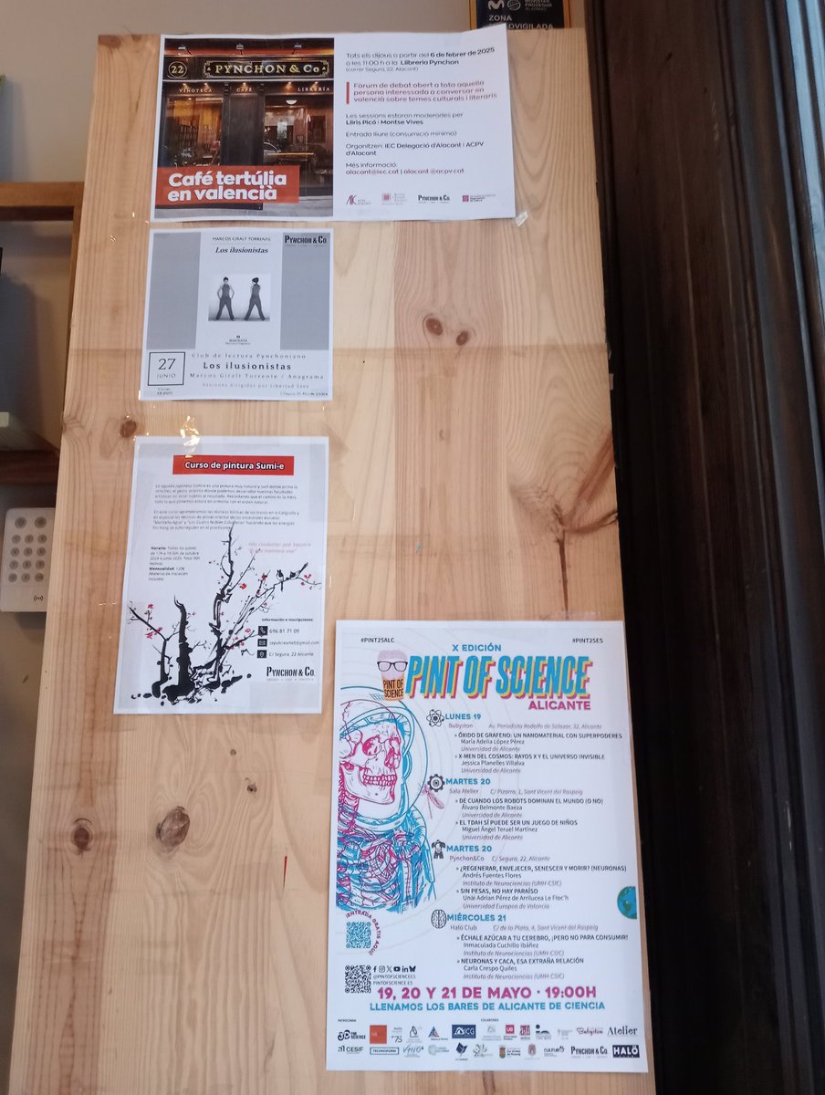 Martes 20, continúa PINT OF SCIENCE ALICANTE, hoy en la Librería <a href="/pynchonCo/">Librería Pynchon&Co</a> con estos temas: 🧠 Neuronas y envejecimiento <a href="/NeuroAlc/">Instituto de Neurociencias UMH-CSIC</a> ⛹️Deporte y salud <a href="/UEValencia/">Universidad Europea de Valencia</a>  Festival de divulgación científica que lleva la #Ciencia a los bares  
#PINT25ES #PINT25ALC <a href="/pintofscienceES/">Pint of Science ES</a>