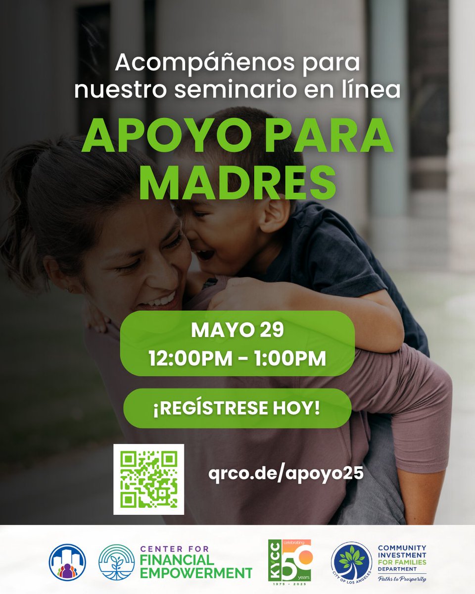 El Día de las Madres ya pasó, pero siempre es buen momento para apoyar a las mamás. 💐 Acompáñenos en este seminario web gratuito para conocer los servicios del condado y recursos comunitarios diseñados para apoyarlas. 

Regístrese hoy: qrco.de/apoyo25