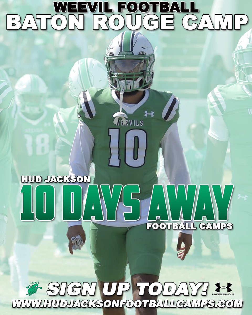 Ty (@typeopleuam) on Twitter photo 🚨🚨10 DAYS AWAY!!!🚨🚨
<a href="/WeevilFootball/">UAM Football</a>
SOUTH LOUISIANA CAMP
Sign Up Today!
hudjacksonfootballcamps.com 🚨🚨10 DAYS AWAY!!!🚨🚨
<a href="/WeevilFootball/">UAM Football</a>
SOUTH LOUISIANA CAMP
Sign Up Today!
hudjacksonfootballcamps.com
