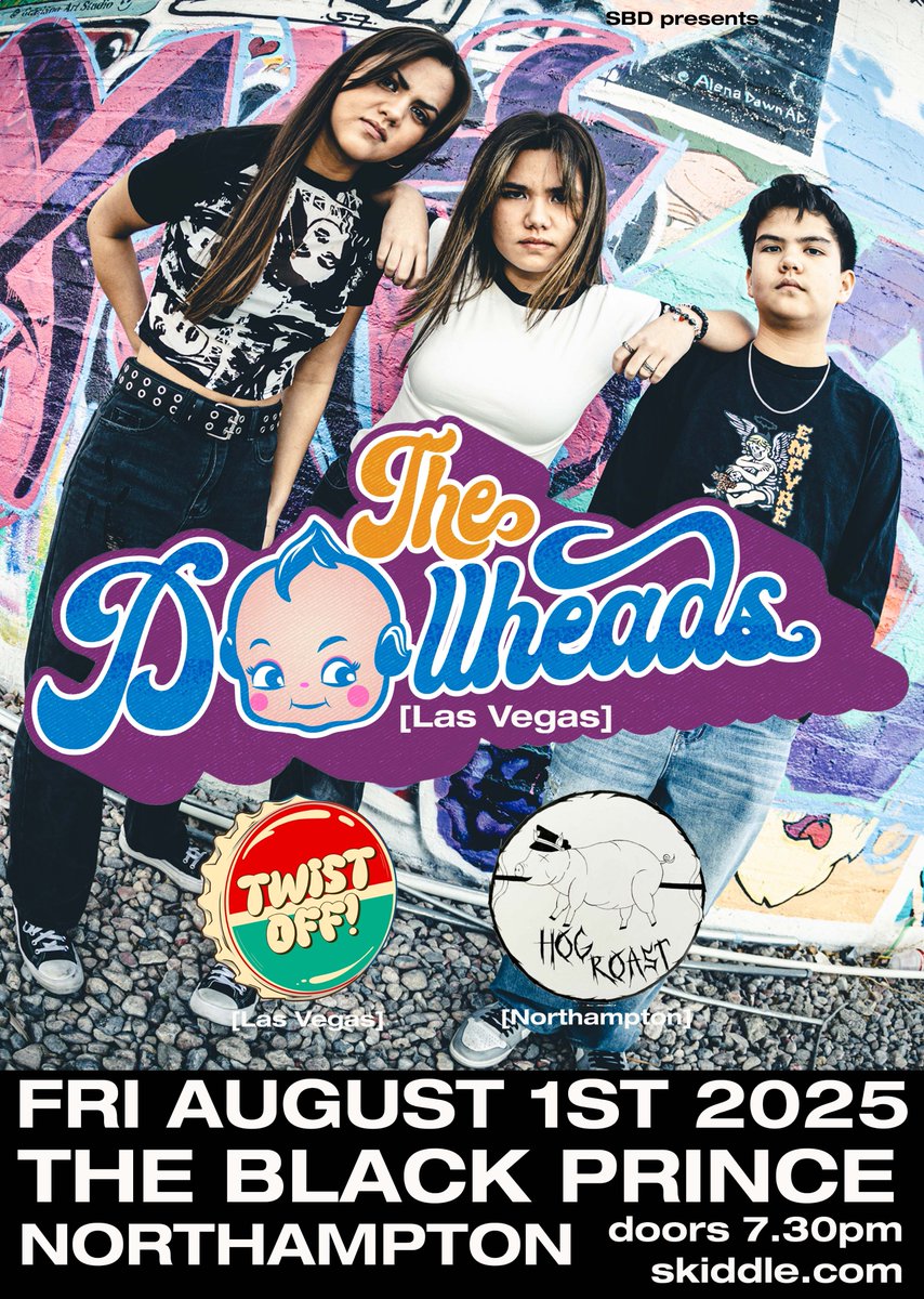 NEW SHOW: we welcome back to <a href="/blackprincenn/">The Black Prince</a>  this Aug 1st, for a 3RD time, Las Vegas teenage sibling punk band <a href="/TheDollheads/">The Dollheads</a> !

This time they're accompanied by fellow LV punks Twist Off!

They both face off against our own hardcore upstarts, Hog Roast!

skiddle.com/e/41018216