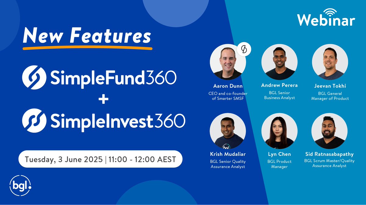 Join us for the Simple Fund 360 and Simple Invest 360 New Features Webinar as we unveil the latest updates and enhancements to our platforms! ✨

Date: Tuesday 3 June 2025
Time: 11:00 - 12:00 AEST

Register now: us02web.zoom.us/webinar/regist…