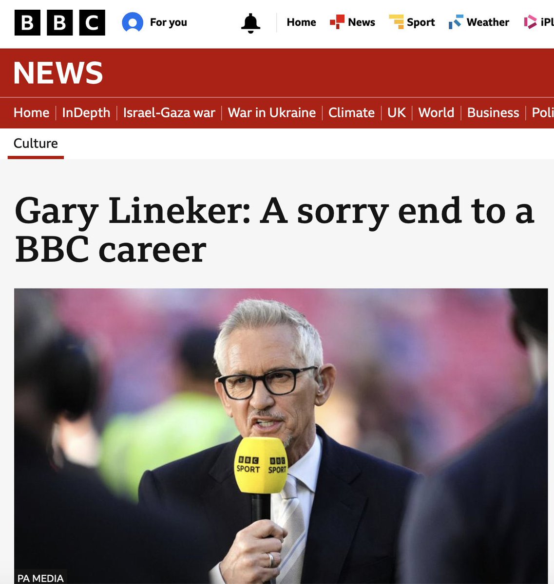 Pathetic line from an organisation that has no credibility.

History will look very kindly on Gary Lineker - a man with more integrity than every one of the senior BBC management who have given cover to the worst crimes of our lifetimes.