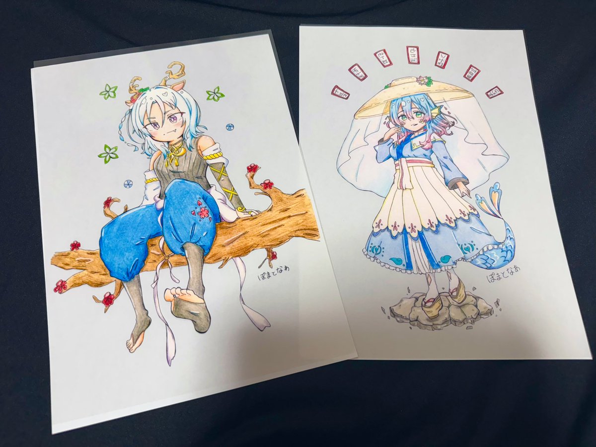 pomarumayu's tweet image. うさか@セル画作家(@usaka883 )さんに
オリキャラの椿と蓮蓮をセル画にしてもらいました!この後ろに紙を敷いた時に影が出て立体感があるのがなんとも好き
デジタルでは出せない1枚1枚絵の存在感があるセル画の魅力が伝われば嬉しい🥹