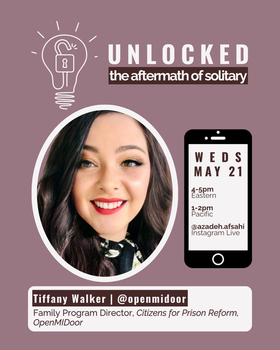 Unlock The Box Campaign (@unlocktheboxnow) on Twitter photo Tomorrow at 1pm PT / 4pm ET! Join us for the third episode of "Unlocked: The Aftermath of Solitary." This week, <a href="/Azadeh_Afsahi/">Azadeh</a> of <a href="/IranHouseNGO/">IranHouseNGO</a> is in conversation with @MrJohnnyPerez of <a href="/NRCATtweets/">NRCAT</a>, <a href="/CraigWaleed/">Craig Waleed</a> of <a href="/UnlockTheBoxNow/">Unlock The Box Campaign</a> and <a href="/DisabilityRtsNC/">Disability Rights NC</a>,and Tiffany Walker of Tomorrow at 1pm PT / 4pm ET! Join us for the third episode of "Unlocked: The Aftermath of Solitary." This week, <a href="/Azadeh_Afsahi/">Azadeh</a> of <a href="/IranHouseNGO/">IranHouseNGO</a> is in conversation with @MrJohnnyPerez of <a href="/NRCATtweets/">NRCAT</a>, <a href="/CraigWaleed/">Craig Waleed</a> of <a href="/UnlockTheBoxNow/">Unlock The Box Campaign</a> and <a href="/DisabilityRtsNC/">Disability Rights NC</a>,and Tiffany Walker of