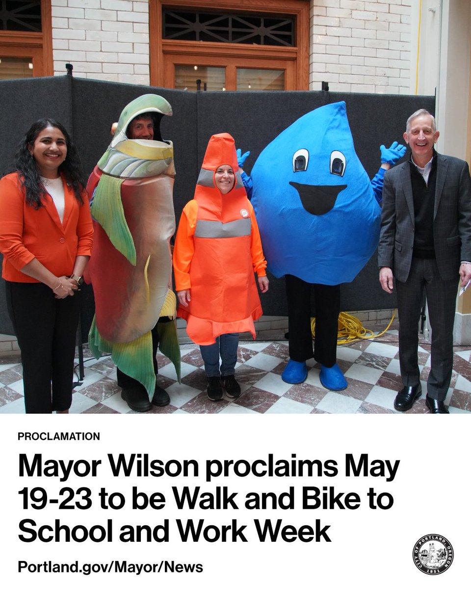 The rumors are true, Drippy bikes into work.
 
<a href="/MayorKWilson/">Mayor Keith Wilson</a>  joined community and Portland City Council members to celebrate efforts in creating a bike- and walk-friendly community.
 
Creating a bike- and walk-friendly community grows the economy of Portland, advances traffic