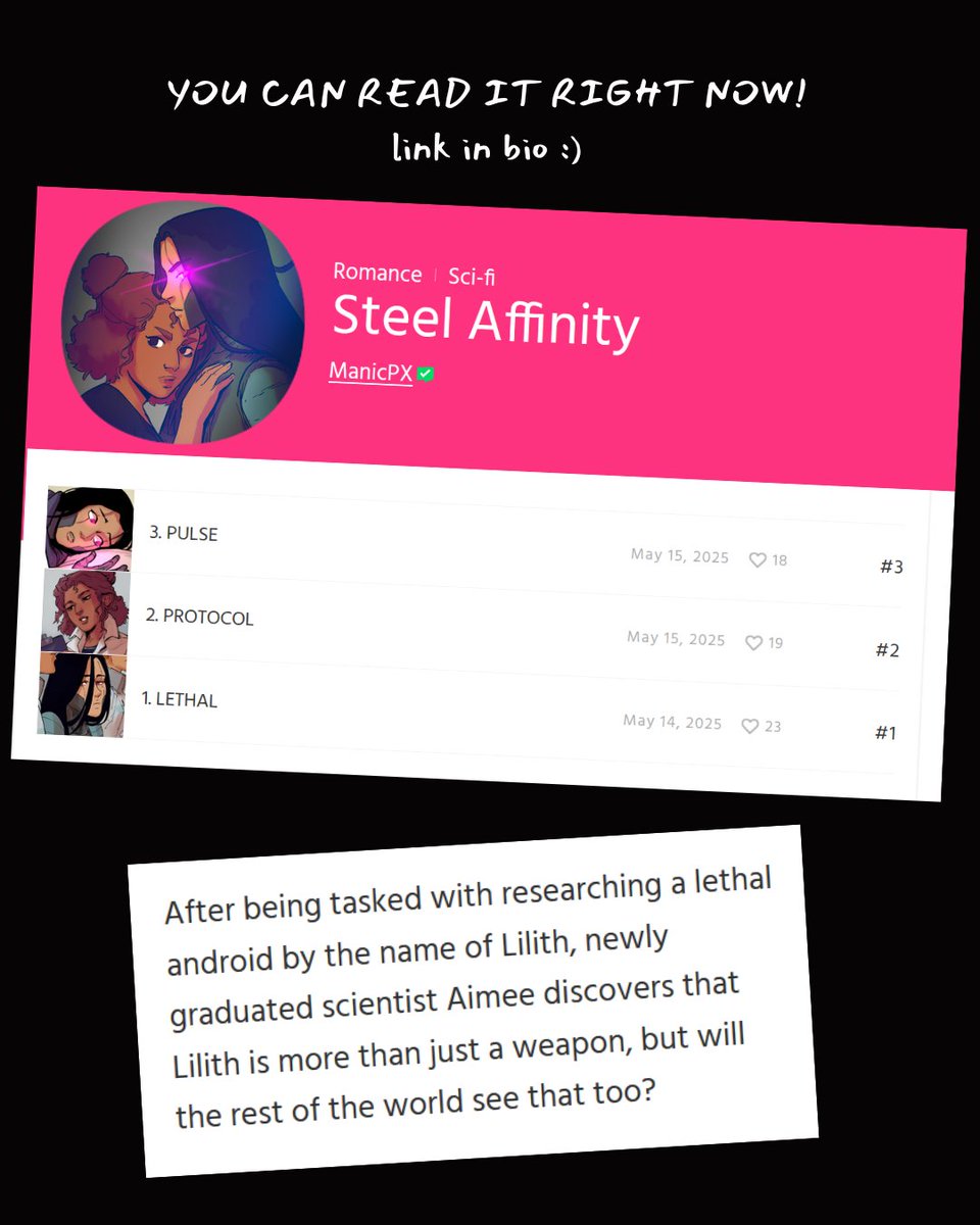 ManicPX's tweet photo. Some scenes from Steel Affinity~~ Don't forget to check out the new series, and subscribe if you like it! (It's a different series than the old one currently marked as "on hiatus"!)

#WebcomicLegendsContest #WEBTOON2025CONTEST #WebcomicLegends #webtooncanvas #webcomic #webtoon https://t.co/AEGyYxYEth