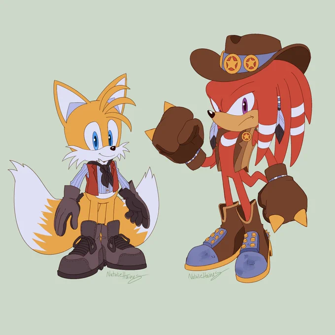 Knuckles is the sheriff of Angel Island, a small town and the last of the territory of the now extinct ancient echidna tribe. Tails is an inventor and gunsmith