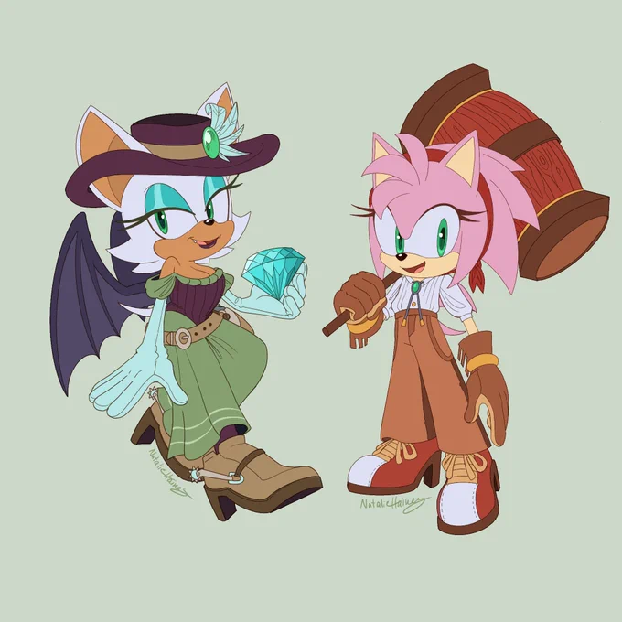 Rouge is a gem thief, duh, and she heard a rumor that there's a giant gem hidden below Angel Island, so she's here to find it Amy is a ranch hand and helps Knuckles with defending the town from Eggman's attacks