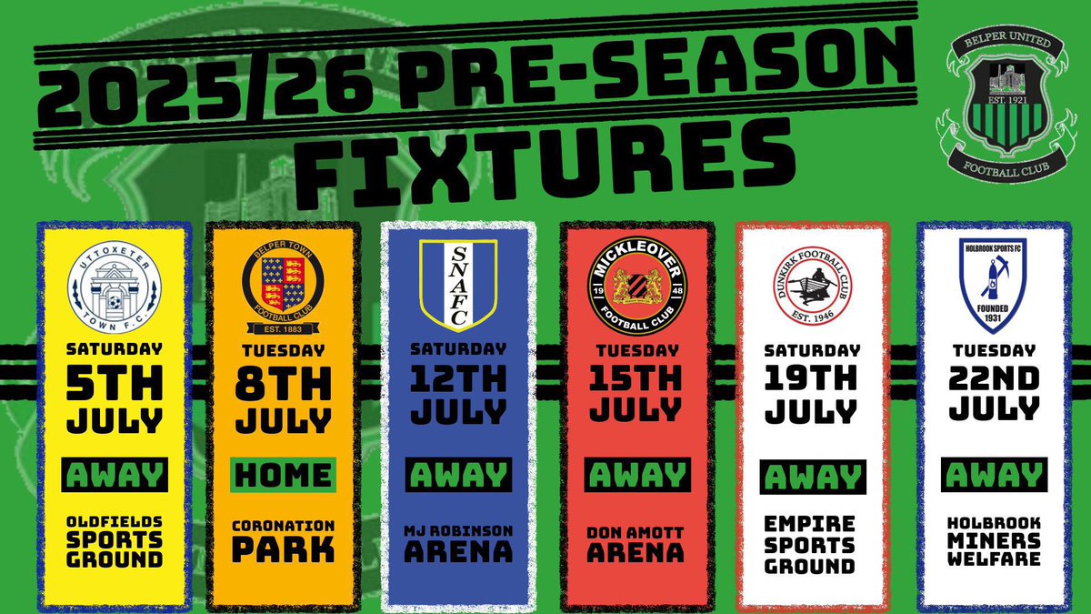 Dates for your diary ⬇️ 

The boys start off there pre season journey on Saturday 5th July versus Uttoxter Town FC

#GreenArmy