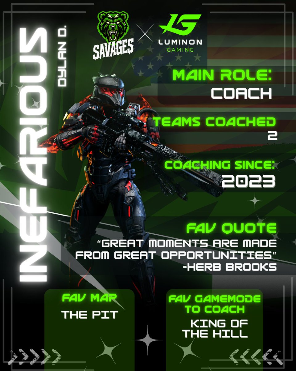 Every squad needs a man behind the madness... 🧠

Meet <a href="/iNefariou5/">iNefariou5 | Savages x Luminon</a> ,coach of the @SavagesGG x <a href="/LuminonGaming/">Luminon Gaming</a> roster heading into #HCSDallas25 🔥

He’s been guiding teams since 2023 and thrives on King of the Hill 👑

"Great moments are made from great opportunities."