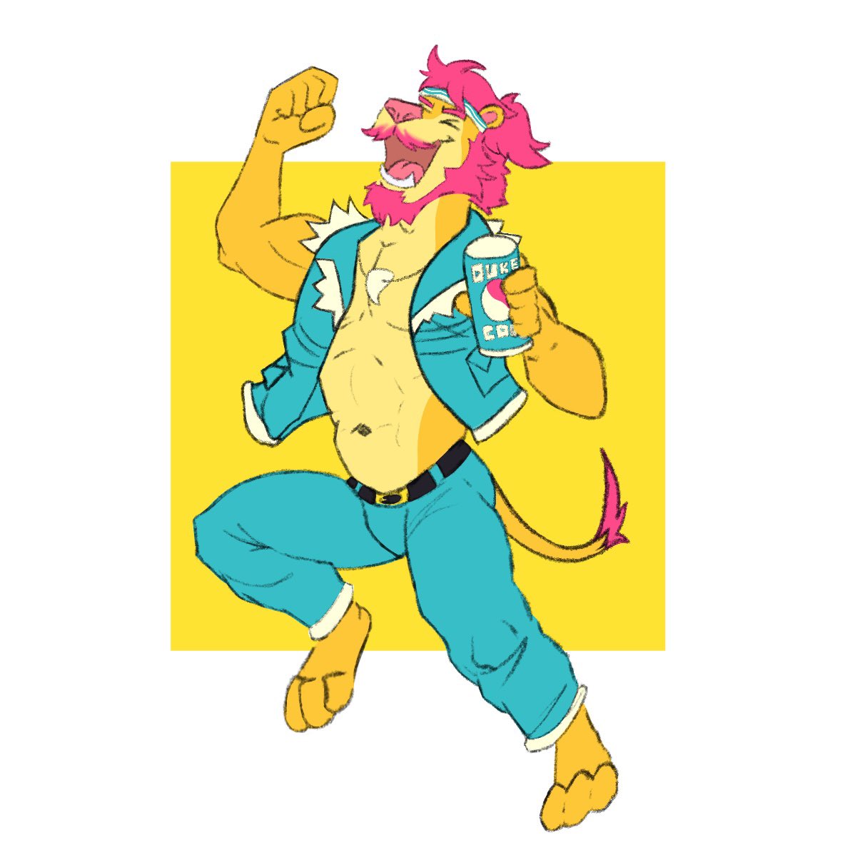 Crack open a cold one and let the lion do the flexin’. 🦁💪✨ <a href="/OrangeLionDuke/">🍊Duke 🔜Arff2025</a> fanart