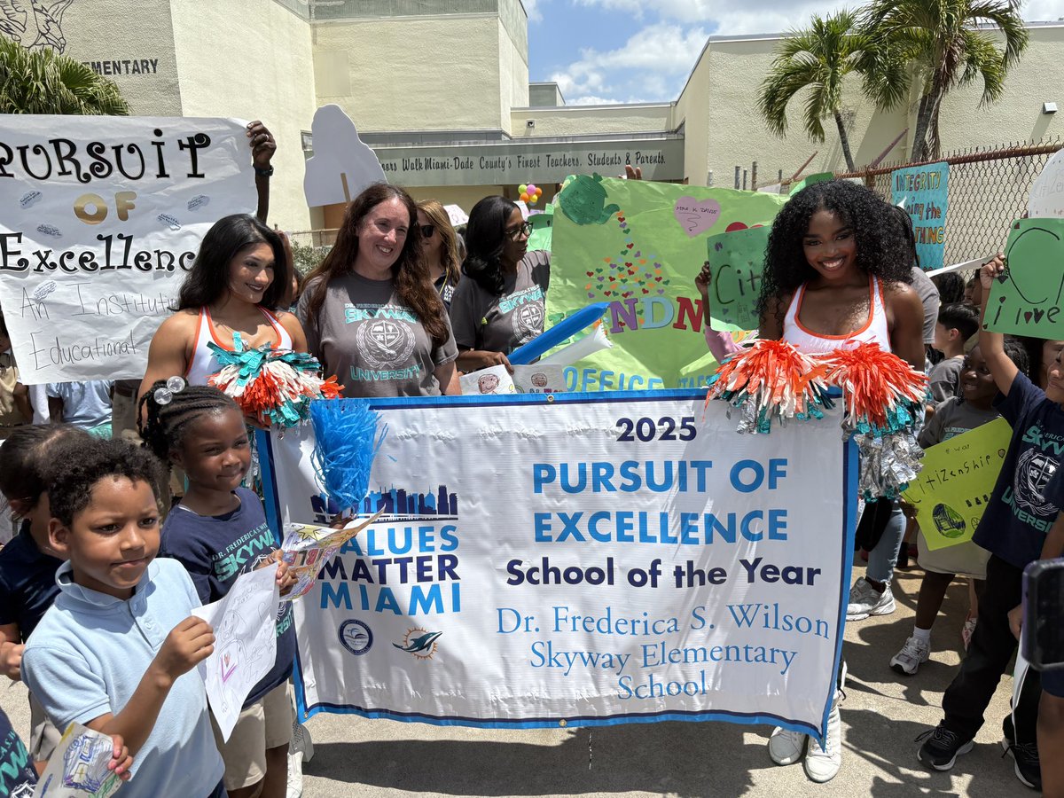 Rep. Frederica Wilson (@repwilson) on Twitter photo Congratulations to the “Values Matter Miami 2025 Pursuit of Excellence School of the Year,” Dr. Frederica S. Wilson Skyway Elementary!
Thank you to the <a href="/MiamiDolphins/">Miami Dolphins</a> and <a href="/MDCPS/">Miami-Dade Schools</a> for promoting positive student behavior across Miami-Dade County schools! Congratulations to the “Values Matter Miami 2025 Pursuit of Excellence School of the Year,” Dr. Frederica S. Wilson Skyway Elementary!
Thank you to the <a href="/MiamiDolphins/">Miami Dolphins</a> and <a href="/MDCPS/">Miami-Dade Schools</a> for promoting positive student behavior across Miami-Dade County schools!