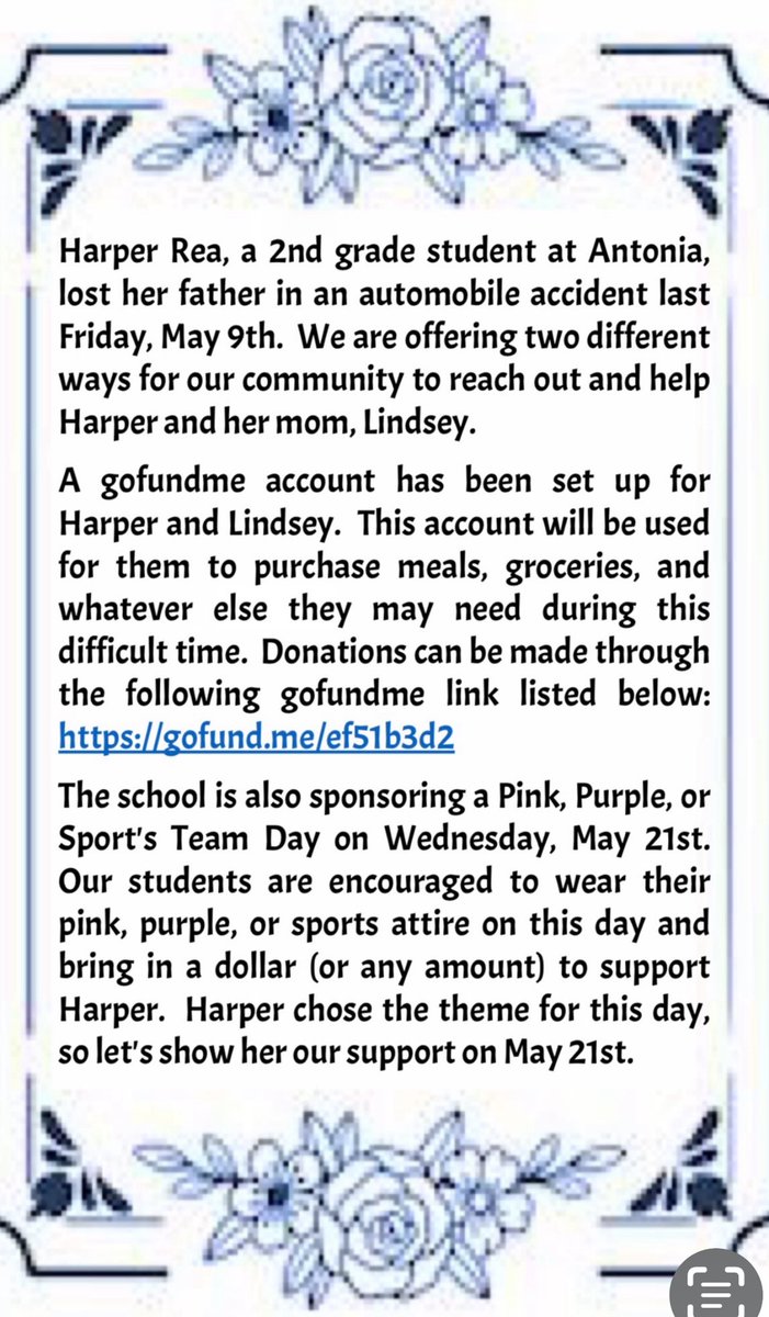 Tomorrow is pink, purple or sport’s team day to show support for an Antonia family.