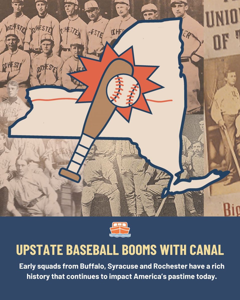 In 1869, baseball's first pro team toured Upstate NY before visiting major cities. 

Learn more about the upstate roots of America's pastime below ⬇️
unlockingny.thenewshouse.com/erie-canal-bas…

✍️: J. Belanger and  E. Finley
🎨: O. Nguyen

#UnlockingNY #UnlockingNewYork #ErieCanal #BaseballHistory