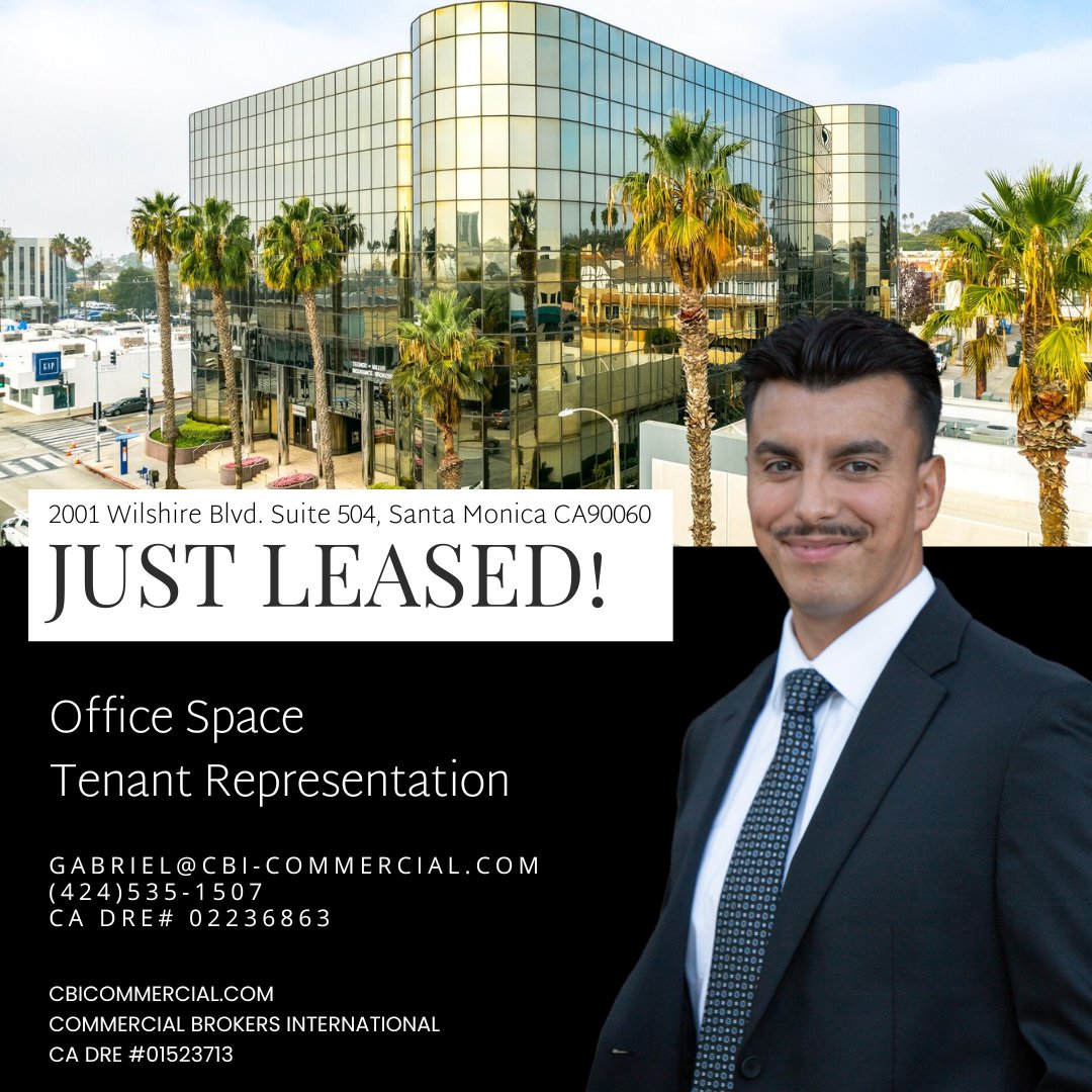 CBI_Commercial's tweet photo. Just leased!📍
Office space
Tenant representation
Your perfect space is just one call away, contact
Gabriel Guzman @GabrielGCRE at gabriel@cbi-commercial.com or 424-535-1507
#justleased  #losangelesLeasing #realestate #commercialrealestate #office #realestateagent #santamonica https://t.co/E8ru20ULc6