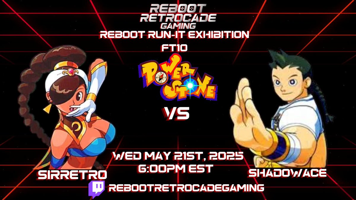 Reboot Retrocade Gaming (@reboot_gaming) on Twitter photo Tomorrow, we're doing another Reboot Run-It. And it'll be an online match between <a href="/SirRetro08/">FGC Mayor of Macon 🔜 #MomoCon2025</a> and <a href="/MindofShadowAce/">DATA | ShadowAce♠️</a> in Power Stone! Starts at 6pm EST! Tune in then! Tomorrow, we're doing another Reboot Run-It. And it'll be an online match between <a href="/SirRetro08/">FGC Mayor of Macon 🔜 #MomoCon2025</a> and <a href="/MindofShadowAce/">DATA | ShadowAce♠️</a> in Power Stone! Starts at 6pm EST! Tune in then!