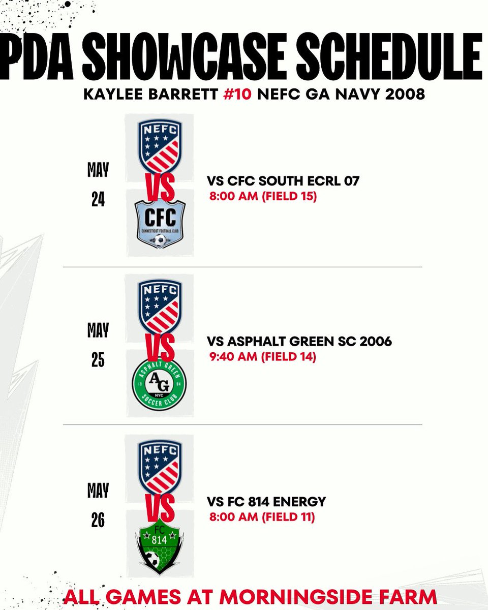Kaylee Barrett (@10kayleebarrett) on Twitter photo Looking forward to the PDA showcase this weekend in New Jersey!!!🔜🔜🔜
Come check out a game!!
#classof2027 #uncommitted <a href="/PrepSoccer/">Prep Soccer ⚽️</a> <a href="/ImCollegeSoccer/">College Soccer Truth ™</a> <a href="/ImYouthSoccer/">ECNL/GA/Recruiting/College Soccer</a> <a href="/TheSoccerWire/">SoccerWire</a> <a href="/TopPreps/">SPORTS NEWS, VIDEOS, GRAPHICS, EXPOSURE & MORE</a> Looking forward to the PDA showcase this weekend in New Jersey!!!🔜🔜🔜
Come check out a game!!
#classof2027 #uncommitted <a href="/PrepSoccer/">Prep Soccer ⚽️</a> <a href="/ImCollegeSoccer/">College Soccer Truth ™</a> <a href="/ImYouthSoccer/">ECNL/GA/Recruiting/College Soccer</a> <a href="/TheSoccerWire/">SoccerWire</a> <a href="/TopPreps/">SPORTS NEWS, VIDEOS, GRAPHICS, EXPOSURE & MORE</a>