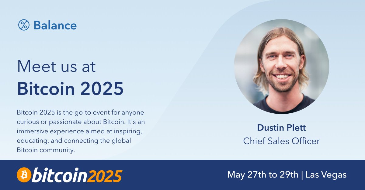 We're looking forward to attending #Bitcoin2025 in Las Vegas. Reach out to Dustin Plett, our CSO, to set up a time to connect if you'll be there.

#Bitcoin2025 #balancetrustcompany #balance #custody #digitalassets