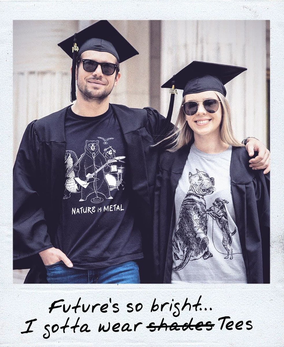 solidthreads's tweet photo. Congrats Grads! 🎓
 
Nothing says you're ready for adulthood like our two new instant classics: Nature Is Metal—wild animals absolutely shredding—and Getting Inked, starring a dog mid-tattoo session.
 
Grab gifts for the grads or treat yourself, take 15% Off with Code 'GRADASS' https://t.co/uhR0rcm5OD