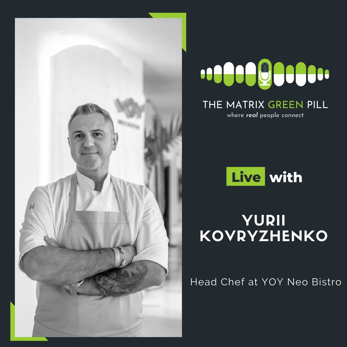 Tune in to our latest podcast NOW in conversation with  Yurii Kovryzhenko and Hilmarie Hutchison, where we tackle conversations around culinary diplomacy, and creative reinvention.

Listen in through the link below!

thematrixgreenpill.com/the-matrix-gre…