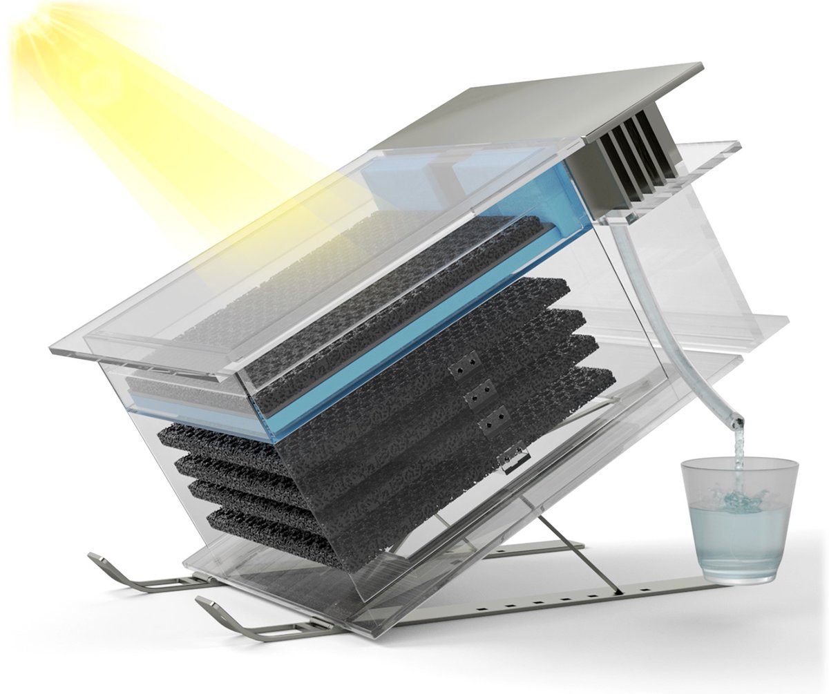 Researchers developed a solar-powered device that harvests water vapor from the air efficiently, using a rotating set of biomass gel sheets. A device operating in Austin, Texas, would be cheaper than buying bottled water after two years of use. In PNAS: ow.ly/40lj50VVKi0