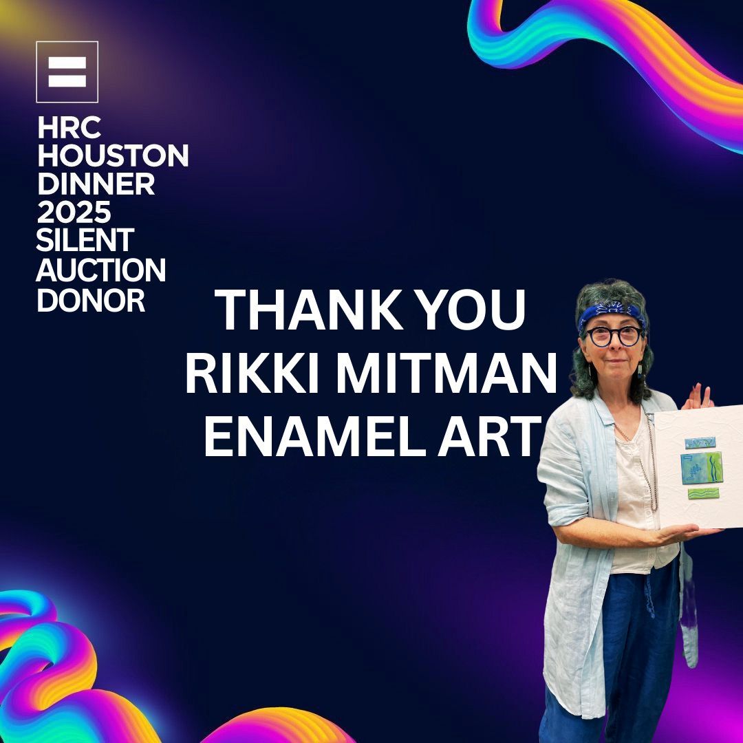 We’re grateful to Rikki Mitman for contributing a beautifully crafted enamel piece to HRC Houston Dinner silent auction.
Explore more of her art at The Silos at Sawyer Yards &amp; Houston’s incredible artists.
#HRCHouston #SupportLocalArtists #SawyerYards #SilentAuction #EnamelAr