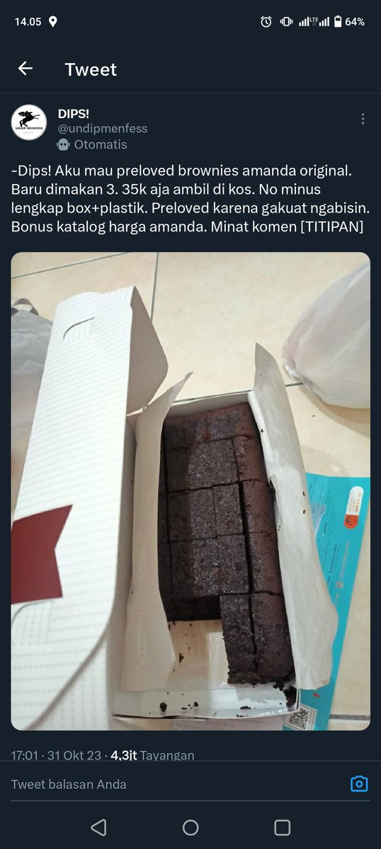 Preloved Makanan Brownies &amp; Pisang  Sirojudi, Kumpulan menfess Undip yang bikin ngakak banget😭🤣🤣

(no iklan)

-A THREAD-
