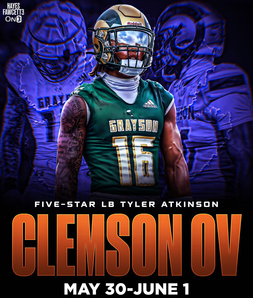 Tyler Atkinson (@tyler16atkinson) on Twitter photo 🚨OFFICIAL VISIT ALERT 🚨
"We're #AtkNup next weekend!" #GoTigers
<a href="/ClemsonFB/">Clemson Football</a> <a href="/ClemsonInsider/">TheClemsonInsider</a> <a href="/BarstoolClemson/">Barstool Clemson</a> <a href="/CoachConn/">Mickey Conn</a> <a href="/benboulware7/">Ben Boulware</a> <a href="/Hayesfawcett3/">Hayes Fawcett</a> <a href="/ChadSimmons_/">ChadSimmons</a> <a href="/samspiegs/">Sam Spiegelman</a> <a href="/adamgorney/">Adam Gorney</a> <a href="/SWiltfong_/">Steve Wiltfong</a> <a href="/TheUCReport/">Billy Tucker</a> <a href="/deucerecruiting/">Deuce Recruiting✌️</a> <a href="/On3Recruits/">On3 Recruits</a> <a href="/RecruitGeorgia/">Recruit Georgia</a> <a href="/grayson_fb/">Grayson Football</a> <a href="/MaxPreps/">MaxPreps</a> 🚨OFFICIAL VISIT ALERT 🚨
"We're #AtkNup next weekend!" #GoTigers
<a href="/ClemsonFB/">Clemson Football</a> <a href="/ClemsonInsider/">TheClemsonInsider</a> <a href="/BarstoolClemson/">Barstool Clemson</a> <a href="/CoachConn/">Mickey Conn</a> <a href="/benboulware7/">Ben Boulware</a> <a href="/Hayesfawcett3/">Hayes Fawcett</a> <a href="/ChadSimmons_/">ChadSimmons</a> <a href="/samspiegs/">Sam Spiegelman</a> <a href="/adamgorney/">Adam Gorney</a> <a href="/SWiltfong_/">Steve Wiltfong</a> <a href="/TheUCReport/">Billy Tucker</a> <a href="/deucerecruiting/">Deuce Recruiting✌️</a> <a href="/On3Recruits/">On3 Recruits</a> <a href="/RecruitGeorgia/">Recruit Georgia</a> <a href="/grayson_fb/">Grayson Football</a> <a href="/MaxPreps/">MaxPreps</a>
