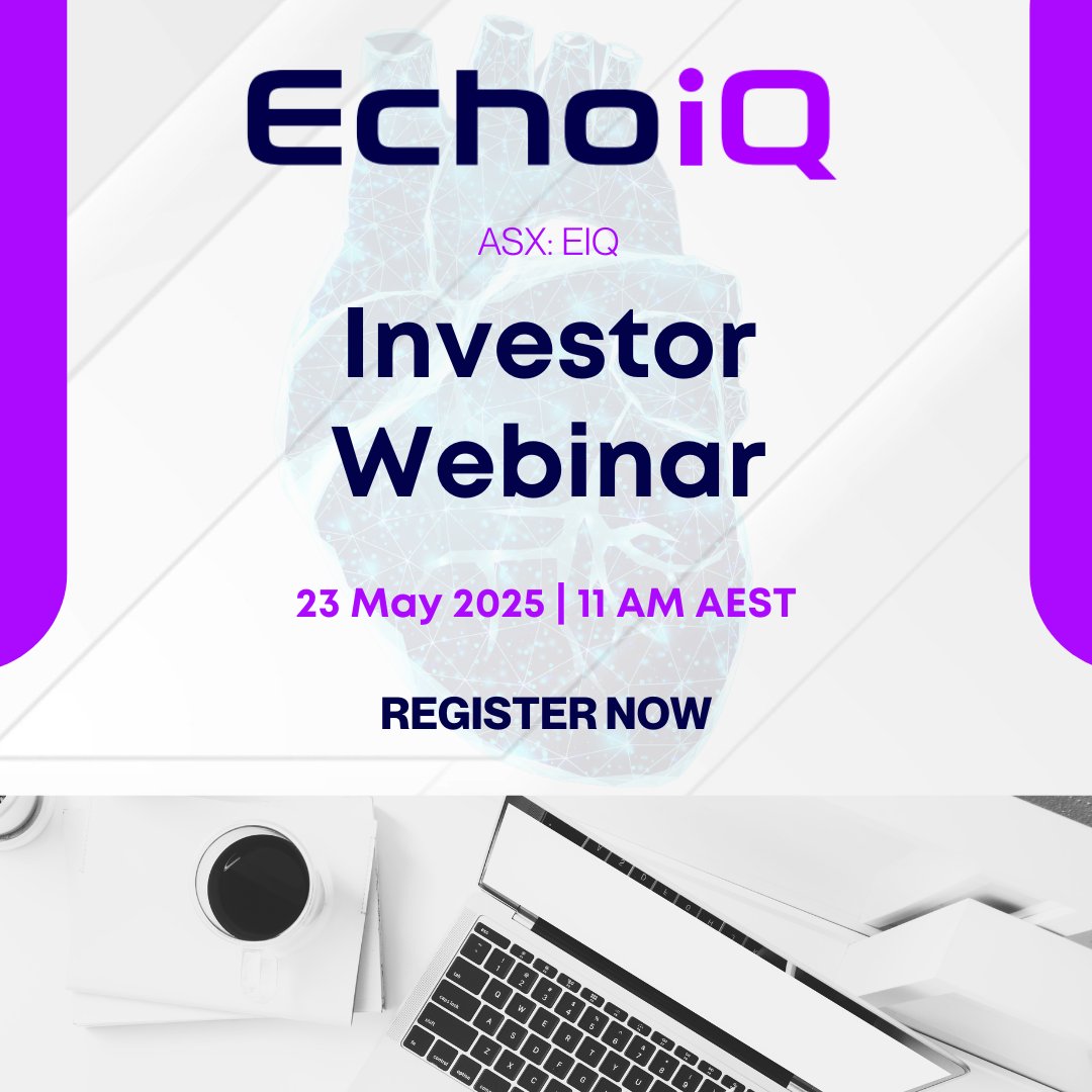Six Degrees IR (@sixdegreesir) on Twitter photo REMINDER: <a href="/EchoIQ_AI/">Echo IQ (ASX:EIQ)</a> (#ASX: $EIQ) will host an investor webinar at 11:00am AEST on Friday, 23 May 2025.
The session will include a briefing followed by a Q&A. Questions can be submitted in advance to: investors@echoiq.ai
Register: us02web.zoom.us/webinar/regist…
#MedTech #AI #webinar REMINDER: <a href="/EchoIQ_AI/">Echo IQ (ASX:EIQ)</a> (#ASX: $EIQ) will host an investor webinar at 11:00am AEST on Friday, 23 May 2025.
The session will include a briefing followed by a Q&A. Questions can be submitted in advance to: investors@echoiq.ai
Register: us02web.zoom.us/webinar/regist…
#MedTech #AI #webinar
