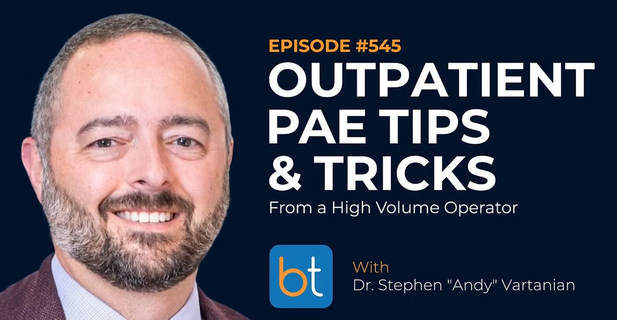 BackTable Vascular and Interventional (@_backtable) on Twitter photo 🚨New on BackTable: Dr. Stephen "Andy" Vartanian of <a href="/Precision_IR/">PrecisionIR</a> shines light on balancing cost efficiency, high turnover, and excellent care while bringing PAE to the OBL setting.
#VI545: youtube.com/watch?v=zD0Fa9…
<a href="/bahetimd/">Aparna Baheti, MD</a> #iRad #VIR #InterventionalRadiology #PAE #OBL 🚨New on BackTable: Dr. Stephen "Andy" Vartanian of <a href="/Precision_IR/">PrecisionIR</a> shines light on balancing cost efficiency, high turnover, and excellent care while bringing PAE to the OBL setting.
#VI545: youtube.com/watch?v=zD0Fa9…
<a href="/bahetimd/">Aparna Baheti, MD</a> #iRad #VIR #InterventionalRadiology #PAE #OBL
