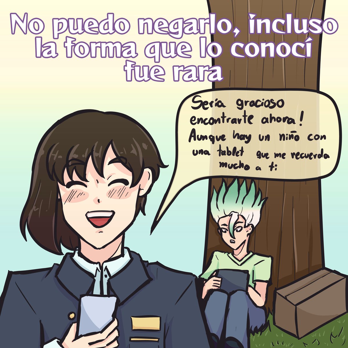 Xoritt's tweet photo. PARTE 3/6 SENGEN AU (español)
Y si... Gen hubiera respondido el spam que Senku envió cuando era chiquito?
#SenGen #dcst #dcstマイナス #au #senku https://t.co/xn4r2JVaOp