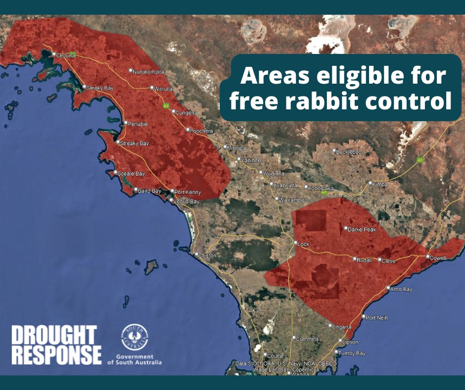 Eyre Peninsula Landscape Board (@eplandscapesa) on Twitter photo New drought funding is available to help eastern and western Eyre Peninsula landholders with rabbit control, in the worse drought impacted areas.
Get in touch with your nearest EP Landscape Board office to register your interest or find out more landscape.sa.gov.au/ep/pestanimalc…
<a href="/SA_PIRSA/">PIRSA</a> New drought funding is available to help eastern and western Eyre Peninsula landholders with rabbit control, in the worse drought impacted areas.
Get in touch with your nearest EP Landscape Board office to register your interest or find out more landscape.sa.gov.au/ep/pestanimalc…
<a href="/SA_PIRSA/">PIRSA</a>