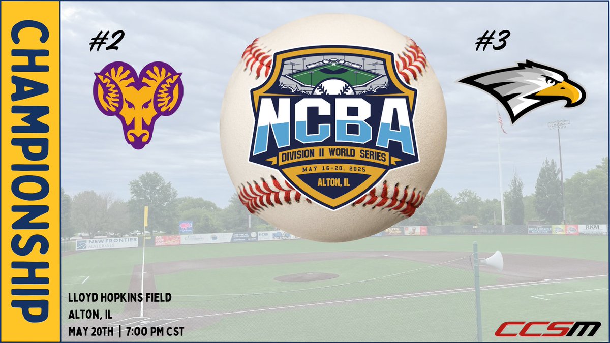 #NCBADIIWS - CHAMPIONSHIP FINAL 

⏰:  7:00 PM CST
📌:  Lloyd Hopkins Field  |  Alton, IL
🏆:  NCBA DII World Series

#2 West Chester
🆚
#3 UW La Crosse

LIVE game cast:
tinyurl.com/4jaze2tk

LIVE video/broadcast:
collclubsports.tv/events/fqjrldwf