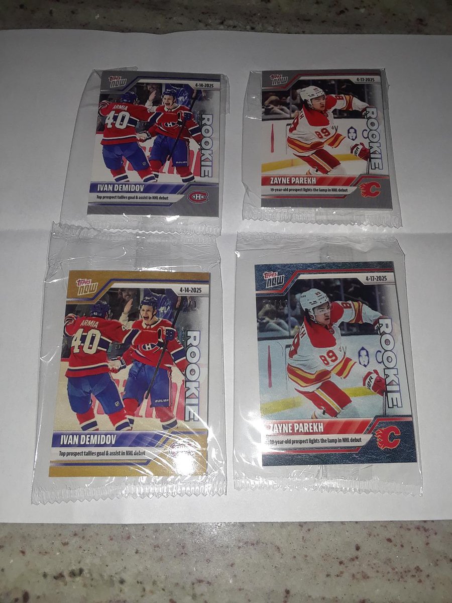 Received a couple of Topps Now hockey cards I ordered today, Ivan Demidov and Zayne Parekh. Usually don't post these, but when you get TWO lucky hits, you make an exception. Got the 1/1 Demidov and an 8/10 Rainbow Parekh. Wow. <a href="/CardPurchaser/">Card Purchaser</a> <a href="/PuckJunk/">Sal J. Barry</a> <a href="/MDRANSOM1/">Ransom Cards</a> <a href="/Darkjed25684073/">Darkjedi</a>