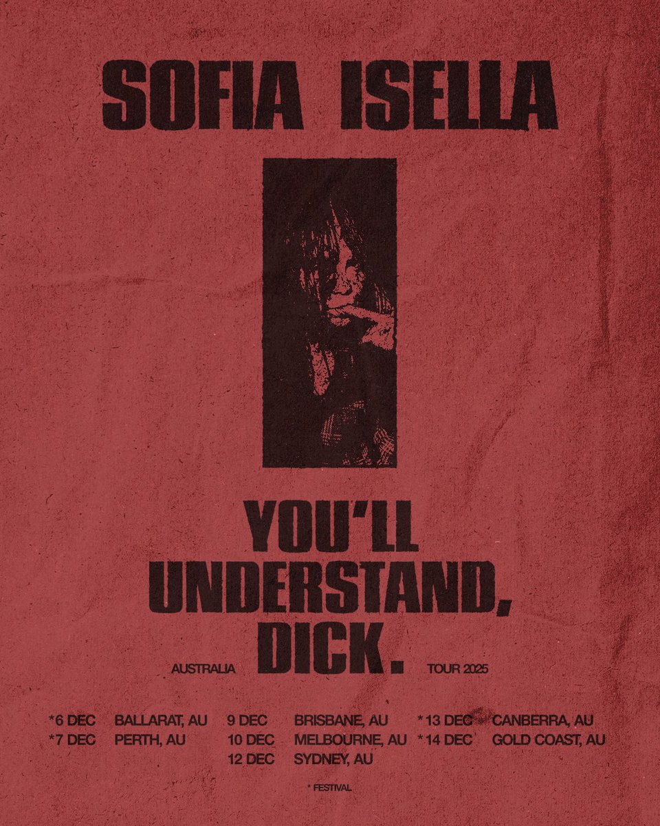 Australia is gonna understand .

Mailing list gets first pre-sale access to my headline dates beginning Mon 26 May at 11am AEST . All tickets are on sale Tue 27 May, 12pm AEST . 🇦🇺🇦🇺🇦🇺🇦🇺

sofiaisella.com/tour
